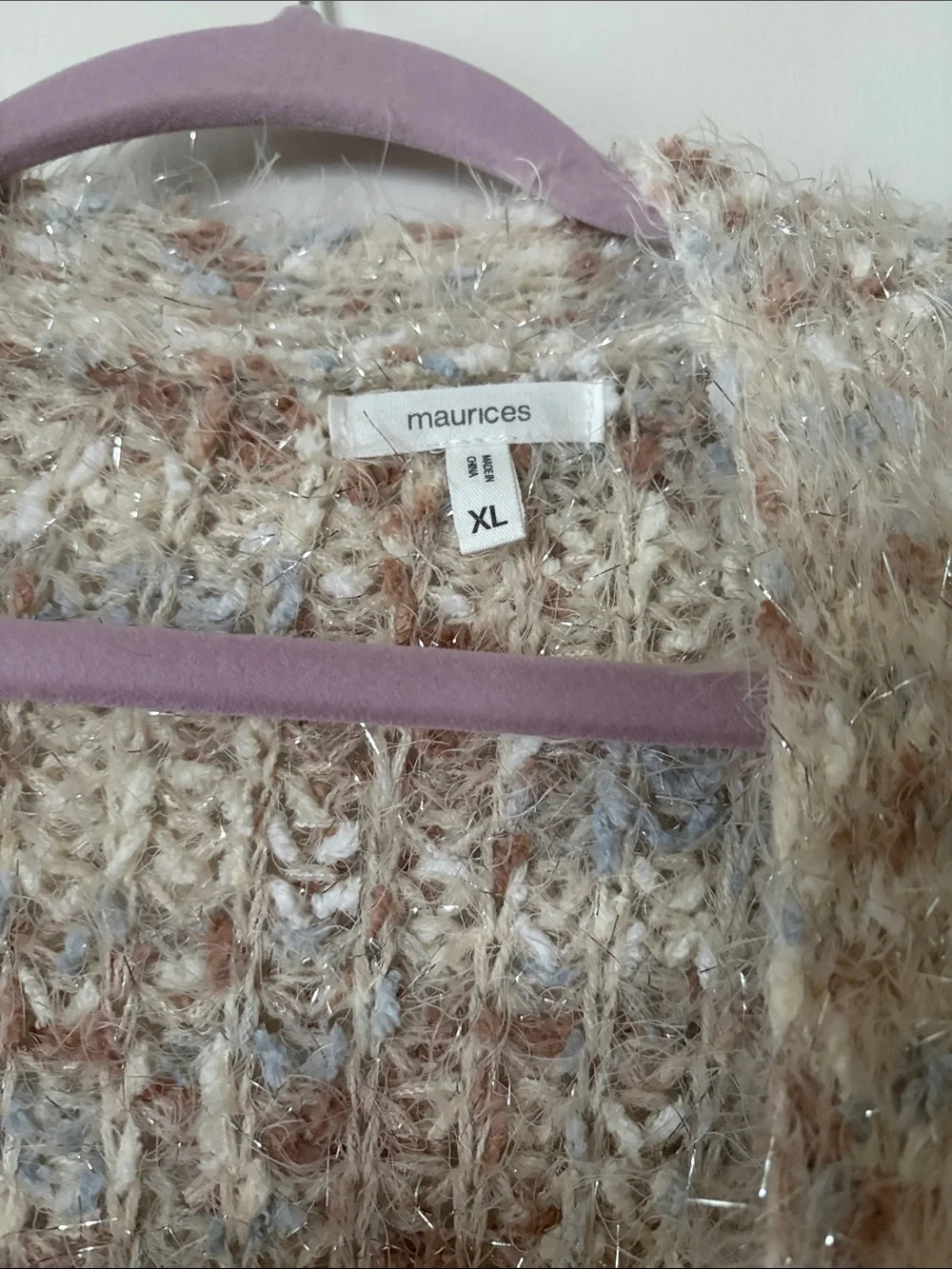 Maurices Neutral Multi-Color Fuzzy Open-Front Cardigan